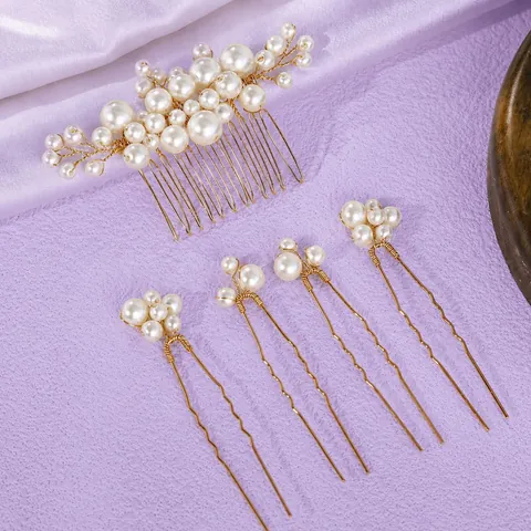 Handmade Bridal Hair Accessories Combination With Alloy Flower Metal Leaf Imitation Artificial Pearl Rhinestone Wedding Headpiece Jewelry