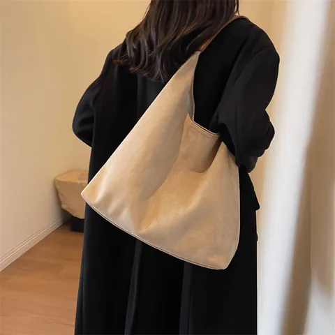 Vintage Wildlederimitat Tote Bag Für Damen Große Kapazität Lässige Schultertasche Retro Pendler Hobo Handtasche Mit Beutel