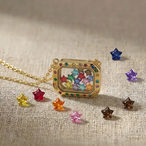 14K Gold Plated Copper Heart Shaped Transparent Locket Necklace Colorful Star Zirconia Inlaid Openable Cherry Pendant Women Jewelry