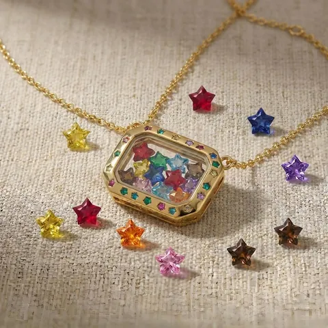 14K Gold Plated Copper Heart Shaped Transparent Locket Necklace Colorful Star Zirconia Inlaid Openable Cherry Pendant Women Jewelry