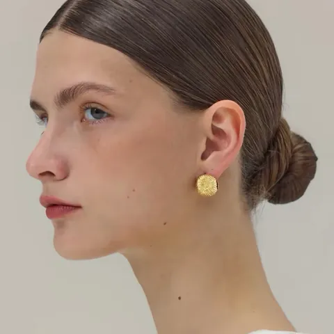 Niche Design Firework Brushed Texture Gold Silver Double Sided Ear Buckles And Geometric Round Ball Rings Fashion Jewelry For Women