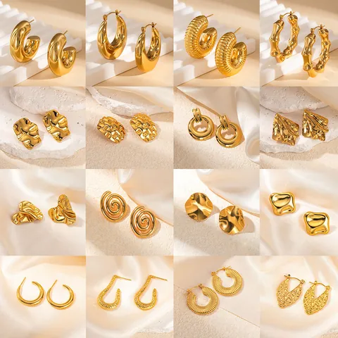 Vintage Edelstahl Geometrische Goldene Ohrstecker Für Damen Minimalistische Unregelmäßige Gehämmerte Plissierte Lava Textur Ohrringe