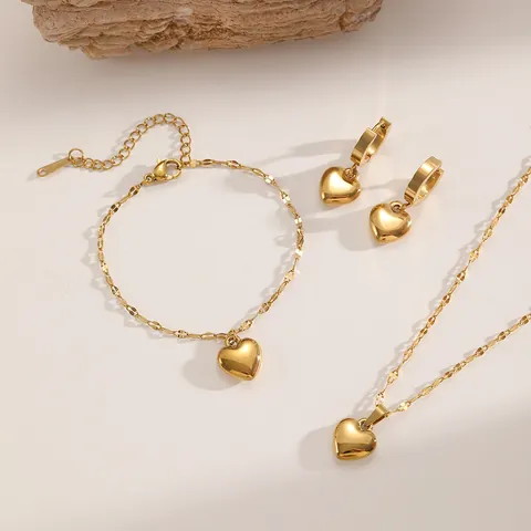 18K Vergoldet Edelstahl Herz Schmuckset Für Damen Minimalistisch Herz Halskette Armband Ohrringe Schmuckset Geschenk