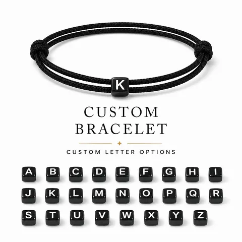 Korean Style Simple Handmade Woven Black Wax Thread Bracelet Adjustable Letter Bead Hand Rope Jewelry For Women Men Couples