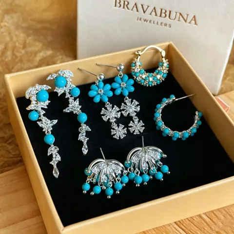Vintage Blue Turquoise Earrings New Chinese Style Fresh Elegant Rhinestone Stud Hoop Drop Earrings For Women Jewelry Gift