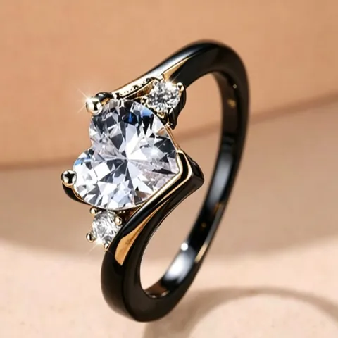 Damen Mode Herzform Ring Mikropflaster Zirkonia Kupfer Ring Romantisch Galvanisierter Fingerschmuck Geschenk Für Valentinstag
