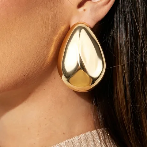 Irregular Texture Geometric Oval Stud Earrings Minimalist Liquid Metal Alloy Earrings With Stainless Steel Post For Women