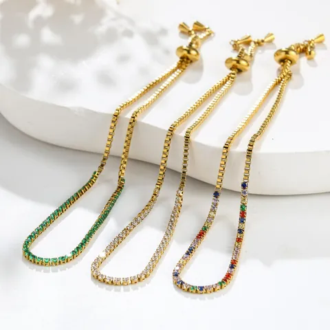 Minimalistisches Titanstahl Verstellbares Bolo Armband Für Damen Bunter Weißer Grüner Strass Eingelegter Tennis Schmuck Geschenk