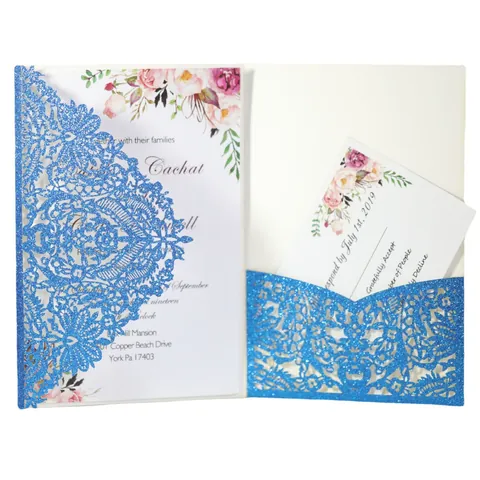European Laser Cut Glitter Paper Wedding Invitations Set Hollow Greeting Cards For Engagement Marriage Celebration Party Supplies