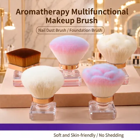Powder Makeup Brush Soft Synthetic Fiber Transparent PS Handle Professional Nail Dust Cleaning Tool Elegant Portable Beauty