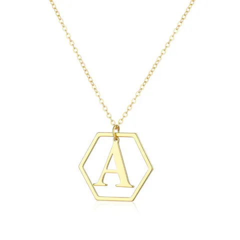 Minimalistische Koperen Zeshoek Initiële Brief Ketting Verguld Alfabet Hanger Voor Vrouwen Dagelijkse Mode Sieraden