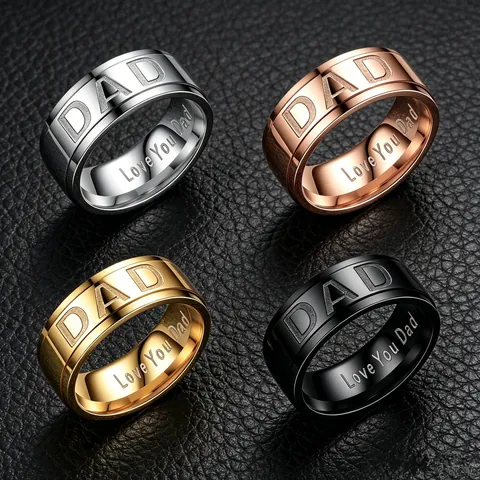 Minimalist Stainless Steel Brushed DAD Engraved Ring For Men Love You Dad Inner Engraving Finger Ring Father Day Gift