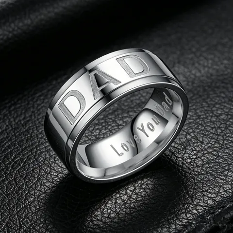 Minimalist Stainless Steel Brushed DAD Engraved Ring For Men Love You Dad Inner Engraving Finger Ring Father Day Gift