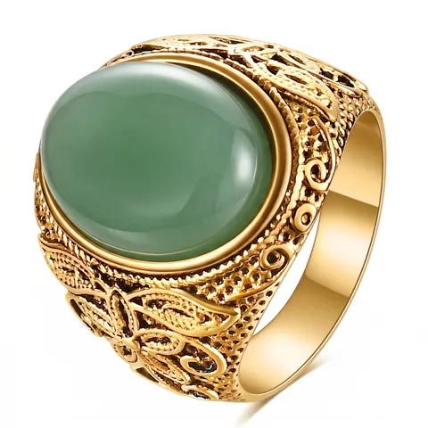 Anello Vintage in Acciaio Inossidabile per Uomo Donna Grande Pietra Naturale Ovale Lapislazzuli Occhio di Tigre Giada Verde Rétro Intaglio Floreale Gioielli