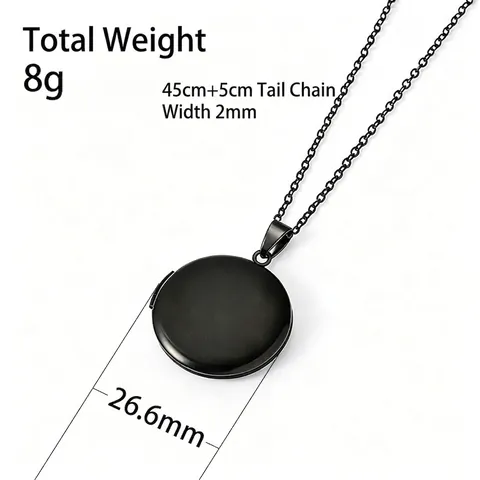 Stainless Steel Round Locket Necklace Photo Holder Pendant Memorial Geometric Polished Necklace For Women Men Jewelry Gift