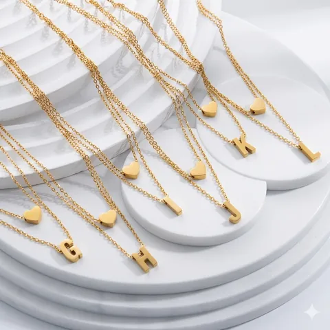 18K Gold Plated Titanium Steel Layered Necklace With Heart And Alphabet Initial Pendant Alphabet Jewelry For Women