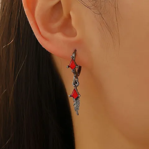 Alloy Rhinestone Star Hoop Earrings With 14k Gold Earring Post Asymmetric Feather Geometric Fashion Jewelry For Women