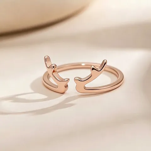 Antler Open Ring Stainless Steel Rose Gold Plated Adjustable Minimalist Reindeer Deer Horn Finger Ring For Women Jewelry Gift