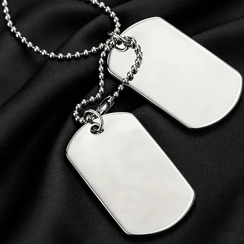 Collier Plaque d'Identité Homme en Acier Titane Style Militaire Minimaliste Double Pendentif Chaîne à Billes Bijoux Mode