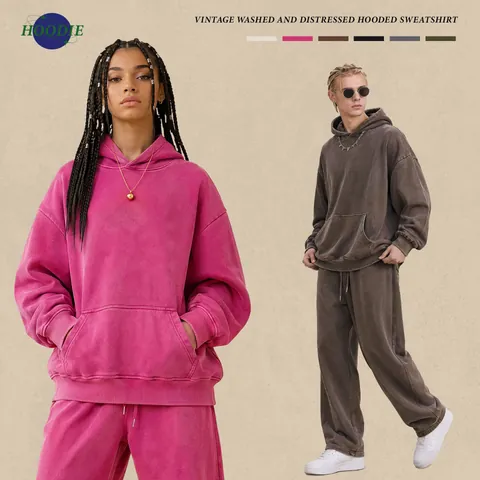 Vintage Acid Wash Oversized Hoodie For Men Women Heavyweight Cotton Blend Batik Washed Distressed Streetwear Loose Fit Pullover Top