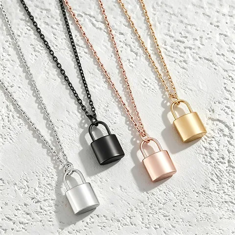 Stainless Steel Padlock Pendant Necklace For Women Men Gold Silver Black Rose Gold Lock Charm Cross Chain Minimalist Jewelry Gift