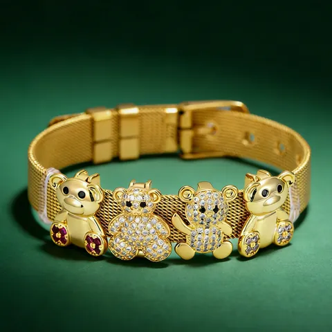 Edelstahl Netz Uhrenarmband DIY Bär Charms Für Schmuckherstellung Armband Zubehör Strass Tierform Komponenten