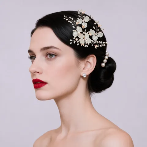 Bridal Flower Hair Comb Set White Acrylic Flower Artificial Pearl Rhinestone Handmade Wedding Hair Clip For Women Jewelry
