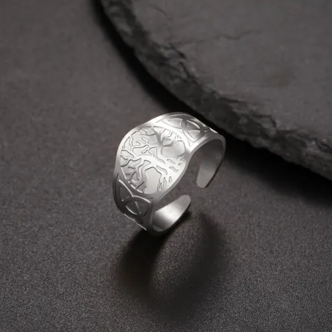 Vintage Punk Tree Of Life Stainless Steel Ring For Men Women Celtic Knot Engraved Adjustable Band Ring Jewelry Gift