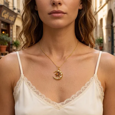 Collar con Colgante de Luna y Estrella Celestial Bohemio Cobre Chapado en Oro Plata Zirconia Cadena Choker Joyería Mujer