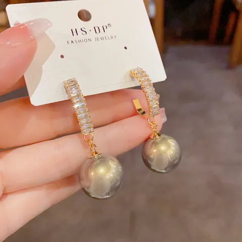 Boucles d'Oreilles Pendantes en C avec Zircone et Künstliche Perle Avec Tige en Argent Sterling 925 Plaqué Or pour Femmes Mariage
