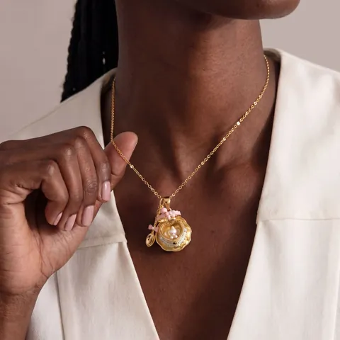 Lindo Collar de Relicario de Taza de Té Abrible Cobre Chapado en Oro Con Dije de Cuchara Joyería para Mujeres Regalo
