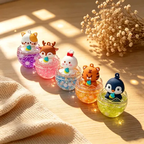 Lichtgevende Bubble Bead Wekker Vloeibaar Drijfzand Sleutelhanger Drijvend Kristal Hanger Tas Auto Sleutelhanger Cadeau