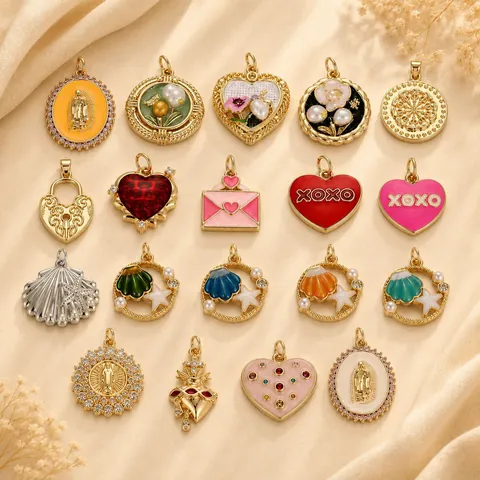 Copper Virgin Mary Heart Pendants Enamel Zircon Shell Floral Charms For DIY Jewelry Making Vintage Religious Accessories
