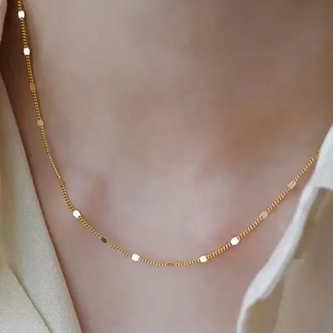 Minimalist Stainless Steel O-Chain Necklace For Women 18K Rose Gold Plated Fine Plain Adjustable Link Clavicle Necklace