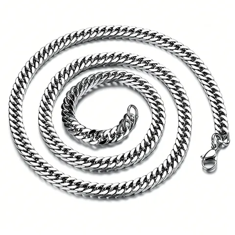 Collier Homme en Acier Inoxydable Maille Gourmette Poli Style Punk Hip Hop Bijoux en Métal Décoratif Cadeau Pour Lui