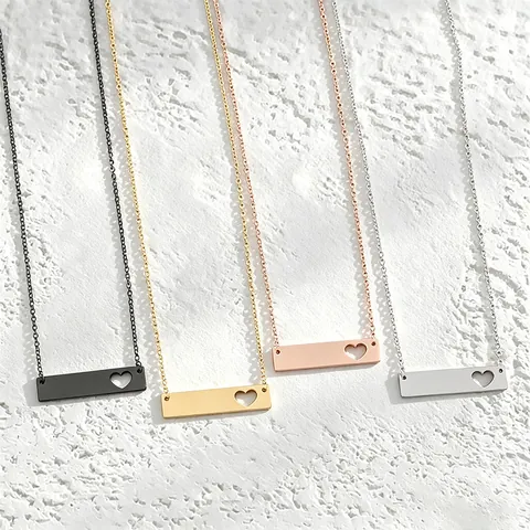 Roestvrij Staal Hol Hart Balk Hanger Halsketting Voor Dames Minimalistisch O-Ketting Sieraden Goud Zilver Zwart Roségoud Cadeau