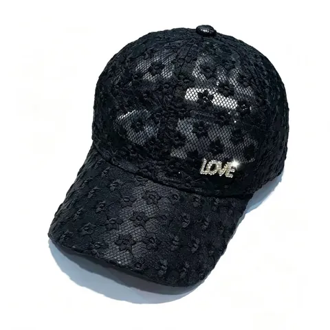 Dames Bloemen Kant Honkbalpet Met Strass Letter Metalen Logo Elegant Ademend Zonnehoed Voor Reizen Dagelijks Casual