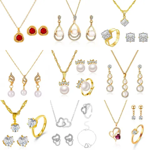 Elegant Waterdrop Faux Artificial Pearl Jewelry Collection For Women Alloy Zirconia Necklace And Stud Earrings Bridal Wedding Jewelry