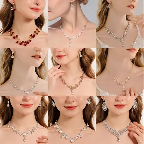 Braut Legierung Strass Künstliche Perle Schmuckset Blume Wassertropfen Halskette Ohrringe Set Für Hochzeit Bankett Damen Schmuck