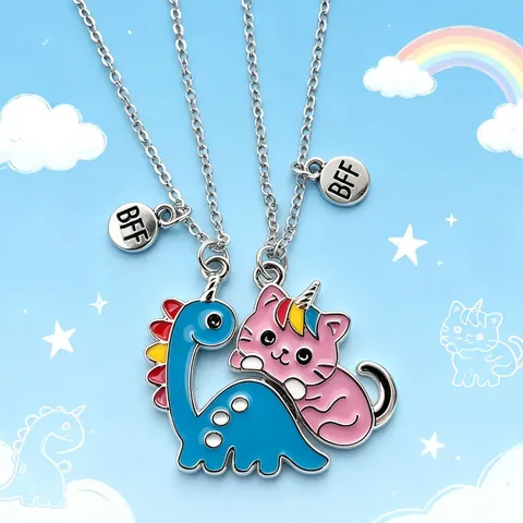 Cartoon Magnetische BFF Halsketting Set Voor Meisjes Legering Hart Splicing Schattige Dieren Emaille Vriendschap Hanger Sieraden