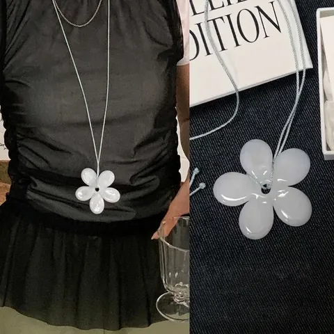 Collier Pendentif Fleur de Niche pour Femme Résine Alliage Doux Cool Chaîne Longue de Pull Cordon Vert Bijoux Floral