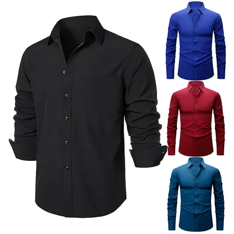 Chemise Formelle Homme Business Extensible dans les Quatre Sens sans Repassage Manches Longues Boutonné pour Bureau Travail Top