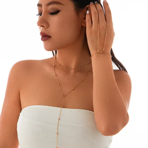 Geometric Copper Rhinestone Necklace With Cross Star Charms Multi-layer Y-shaped Tassel Clavicle Chain Necklace And Bracelet