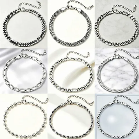Bracelet Chaîne En Acier Inoxydable Titane Cuban Link Figaro Rope Perle Minimaliste Bijoux Vintage Pour Hommes Femmes