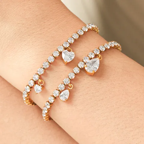 Roestvrijstalen Achttien Karaat Vergulde Strass Waterdruppel Hart Hanger Armband Voor Dames Geometrische Sieraden Cadeau