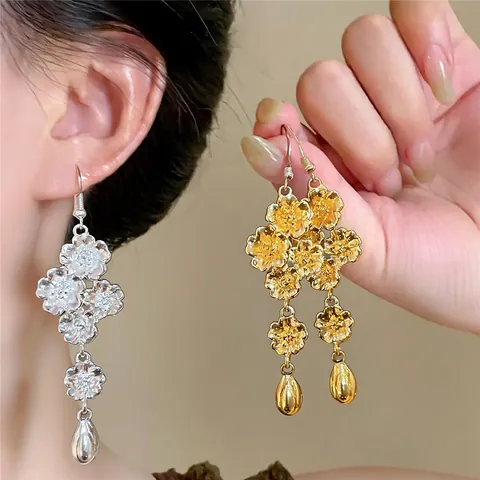 Orecchini a Goccia Vintage in Lega con Fiori a Strati e Nappine per Donna Ciondolo a Goccia di Lusso Gioielli Retrò Regalo