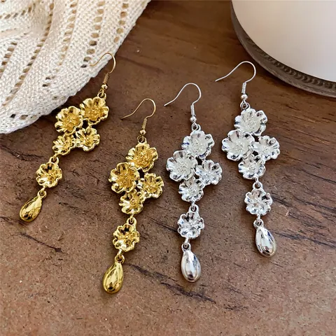 Orecchini a Goccia Vintage in Lega con Fiori a Strati e Nappine per Donna Ciondolo a Goccia di Lusso Gioielli Retrò Regalo