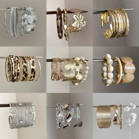 Ensemble de Bracelets Joncs en Métal à Fleurs Ajourées Style Européen Américain pour Femmes Luxe Léger Polyvalent en Résine Léopard Perles Artificielles Strass Bijoux Accessoires