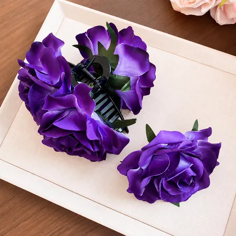 Eleganter Lila Künstliche Rose Blume Haarklammer Französisches Retro Stoff Haarnadel Seitenrand Entenschnabelclip Für Damen Fotografie Hochzeit Haarschmuck