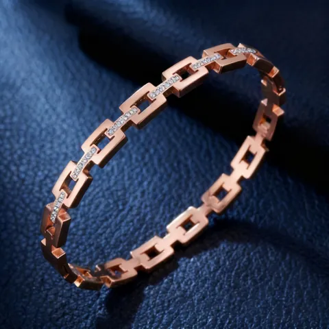 Square Geometric Chain Bracelet Stainless Steel Rhinestone Pave Bangle Light Luxury Trendy Jewelry For Women